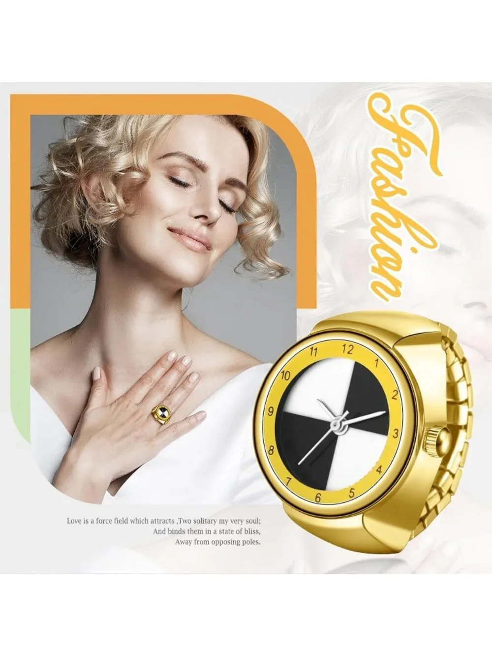 Unisex Gold Analog Quartz Stretchy Band Elastic Round Classic Finger Ring Watch
